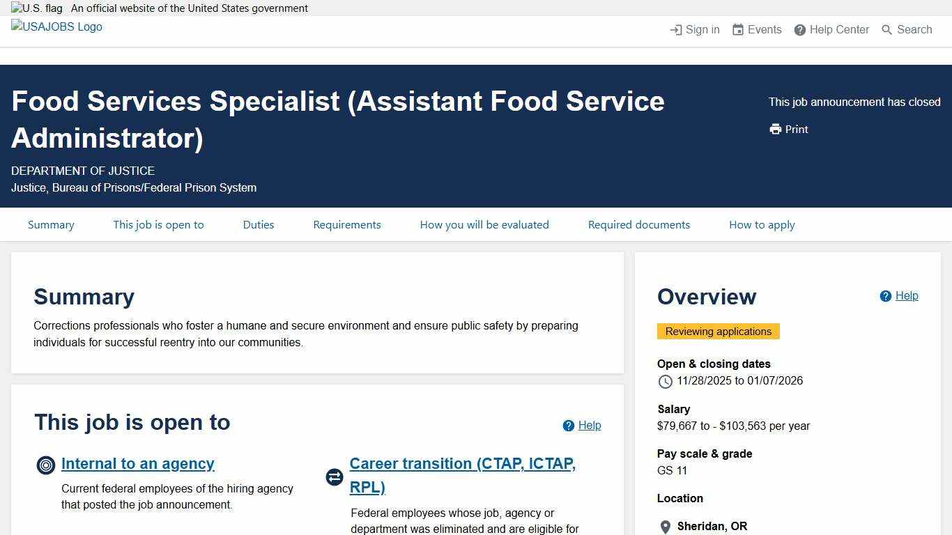 USAJOBS - Job Announcement