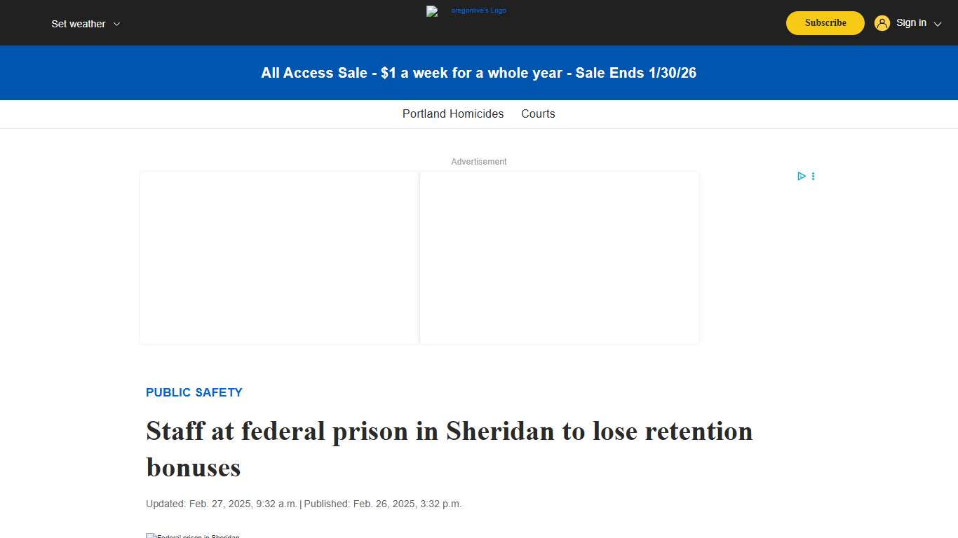 Staff at federal prison in Sheridan to lose retention bonuses - oregonlive.com